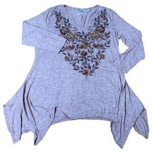 Unity World Wear Womens Long Sleeve Asymmetrical Tunic Top Floral Design Size L